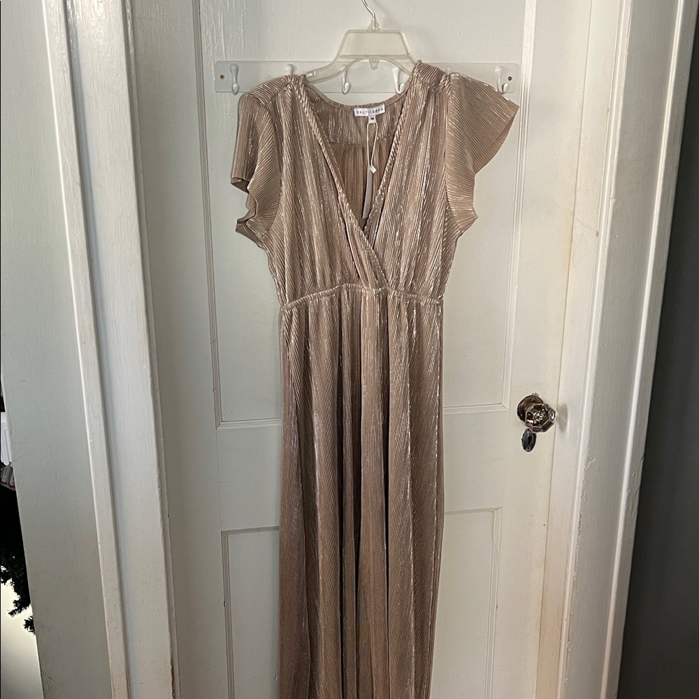 Baltic Born Athena Pleated Metallic Gold Maxi Dress